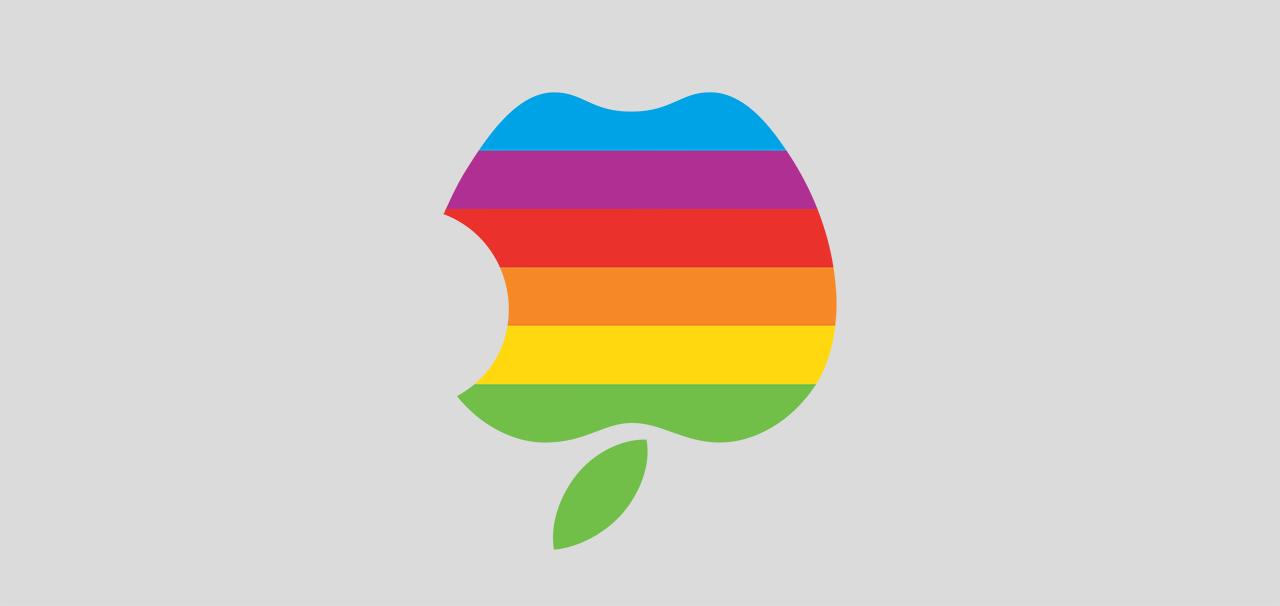 An upside-down Apple logo on a platinum background
